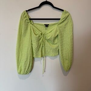 Monki Lime Green Women's Crop Tie Top Puff Sleeve Size XS Festival Club Summer